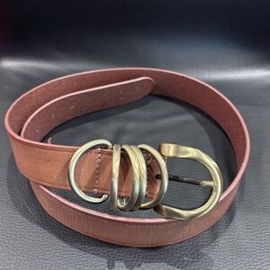 FREE PEOPLE Rori Leather Belt Brass Toned Rings Buckle 39” Length 1.25” Width